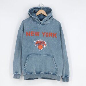 Custom Upcycled New York Knicks NBA Blue Distressed Hoodie